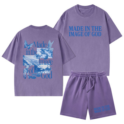 Made In The Image Of God Christian Washed T-Shirt & Shorts
