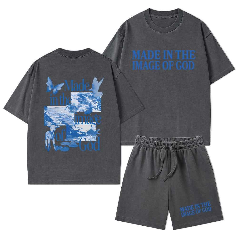 Made In The Image Of God Christian Washed T-Shirt & Shorts