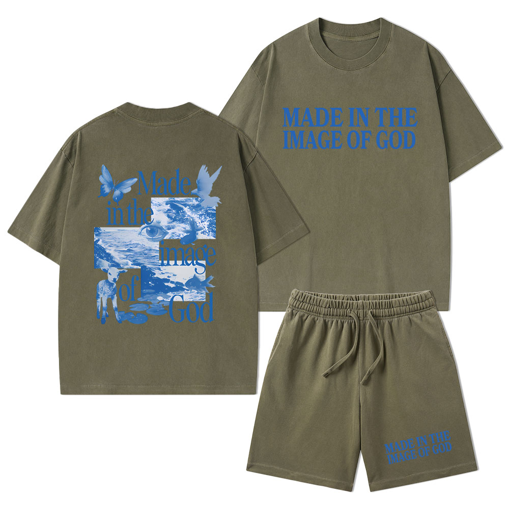 Made In The Image Of God Christian Washed T-Shirt & Shorts