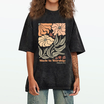 Made To Worship Boho Flower Christian Washed T-Shirt