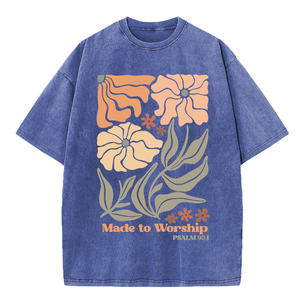 Made To Worship Boho Flower Christian Washed T-Shirt