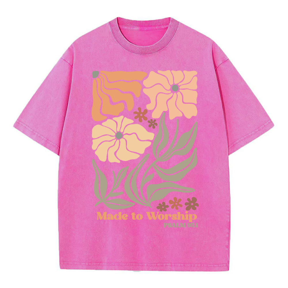Made To Worship Boho Flower Christian Washed T-Shirt