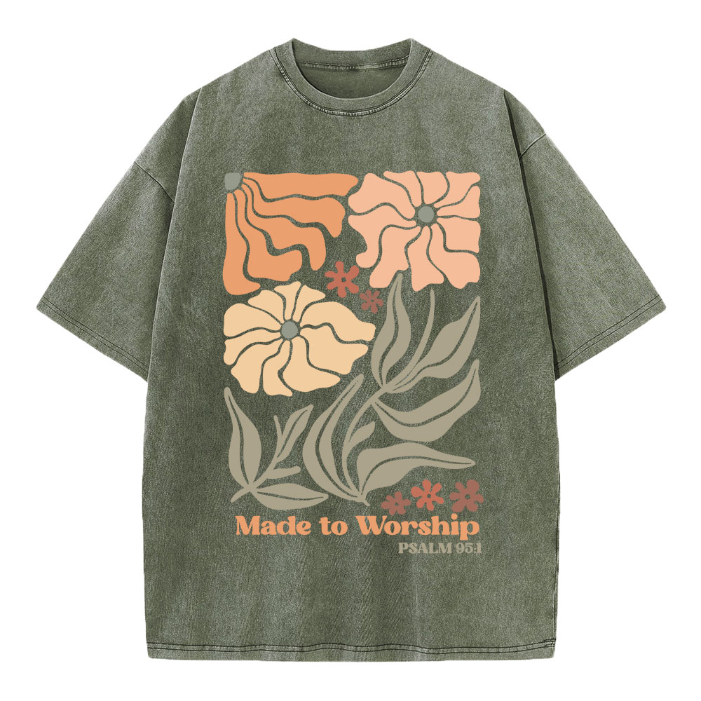 Made To Worship Boho Flower Christian Washed T-Shirt