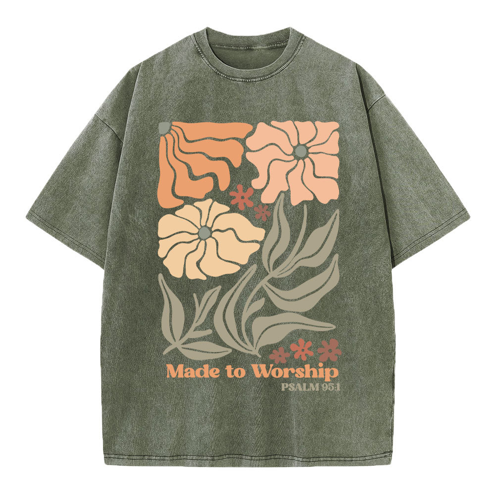 Made To Worship Boho Flower Christian Washed T-Shirt