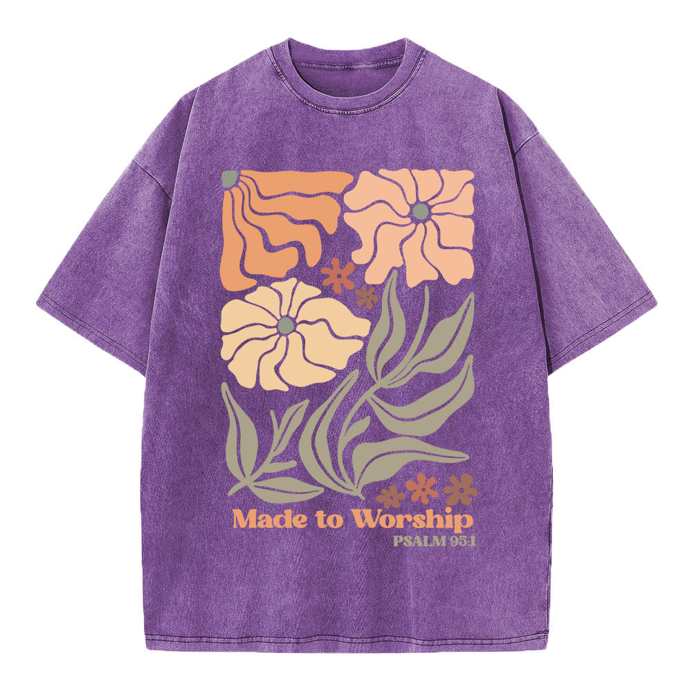 Made To Worship Boho Flower Christian Washed T-Shirt