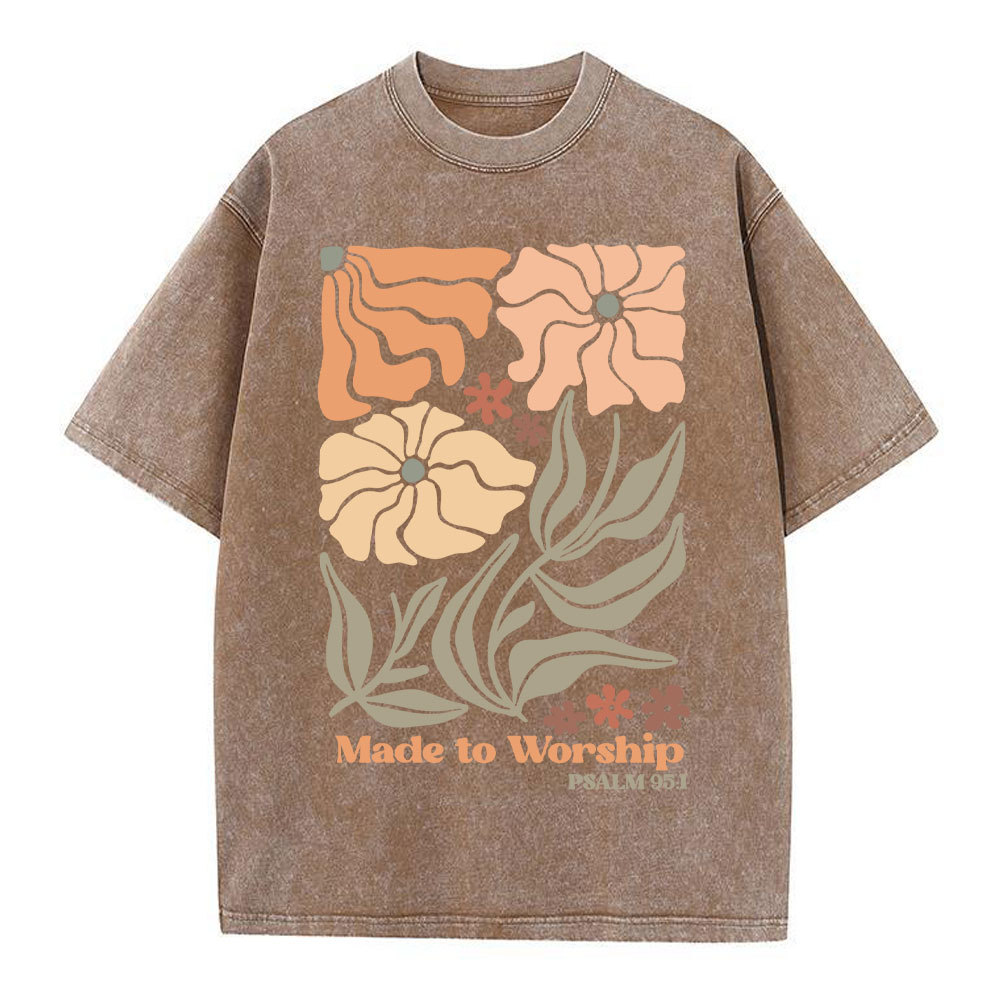 Made To Worship Boho Flower Christian Washed T-Shirt