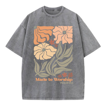 Made To Worship Boho Flower Christian Washed T-Shirt