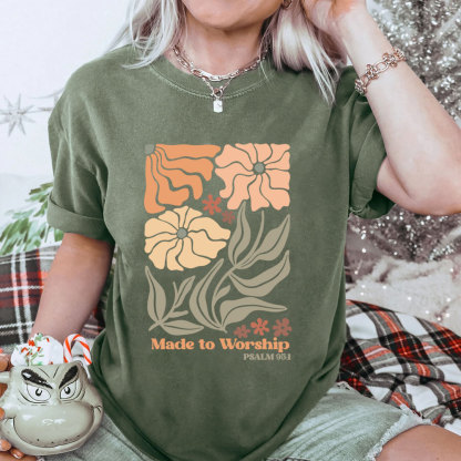 Made To Worship Boho Flower Christian Washed T-Shirt
