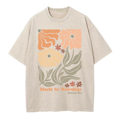 Made To Worship Boho Flower Christian Washed T-Shirt