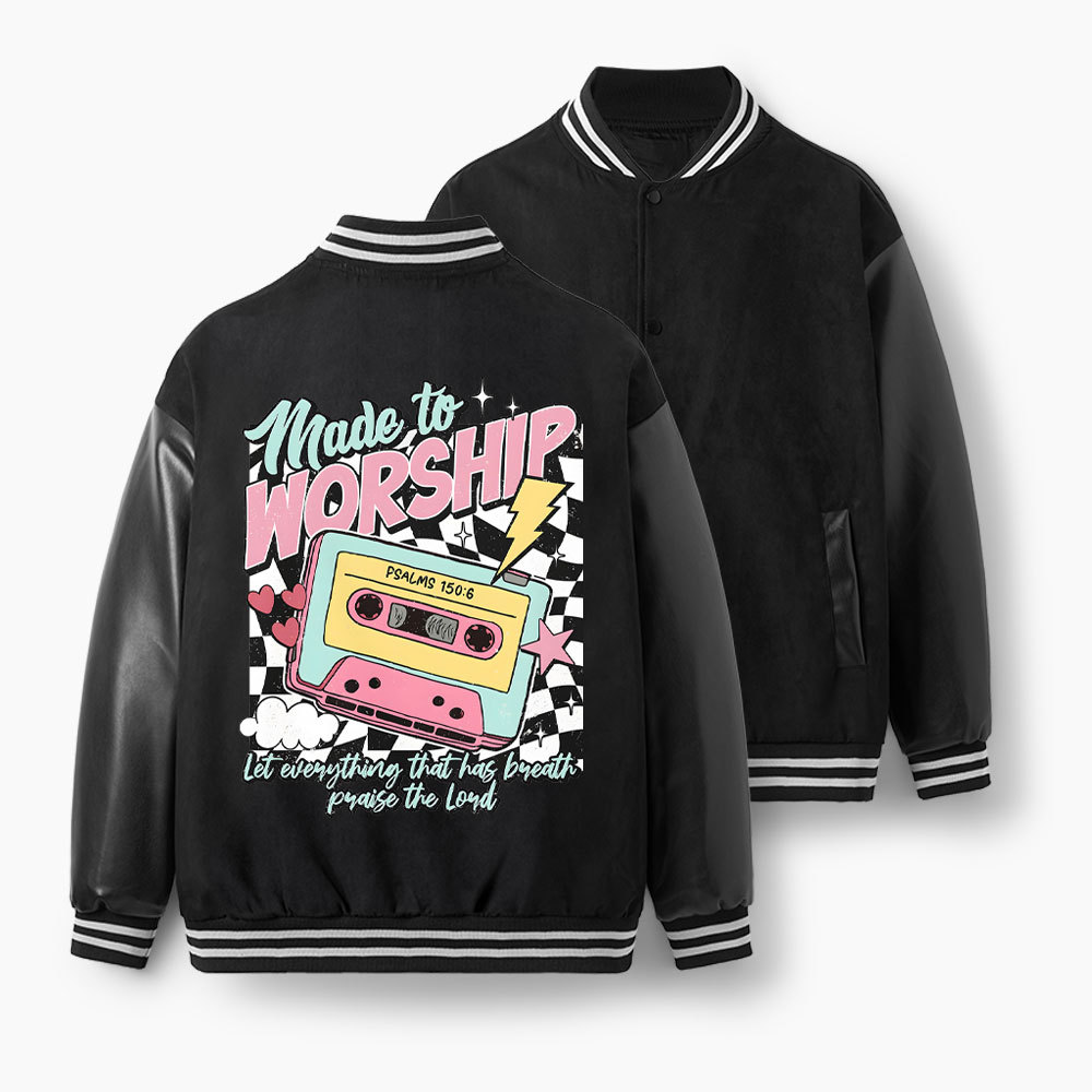 Made To Worship Christian Color Block Baseball Jacket