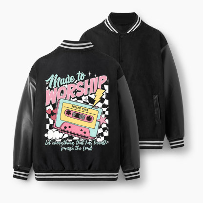 Made To Worship Christian Color Block Baseball Jacket