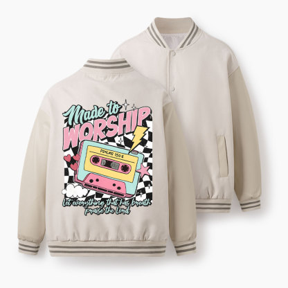 Made To Worship Christian Color Block Baseball Jacket