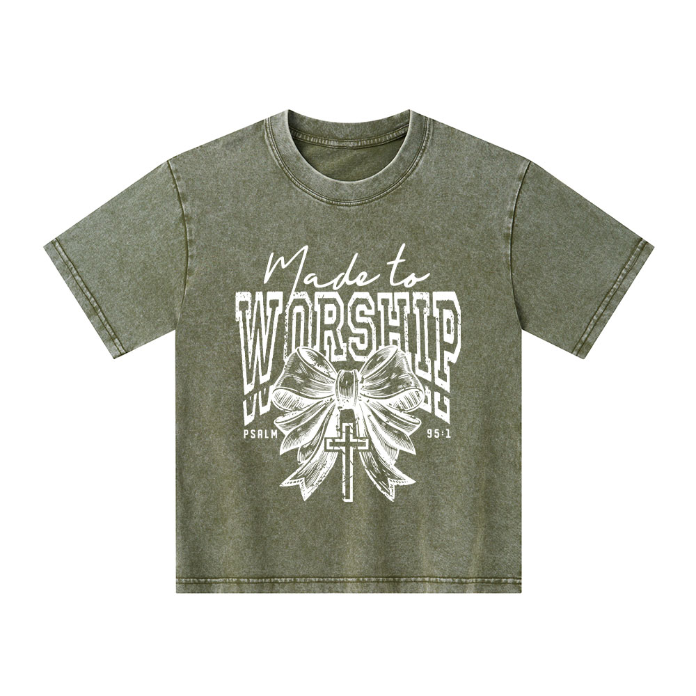Made To Worship Christian Kid Washed T-Shirt