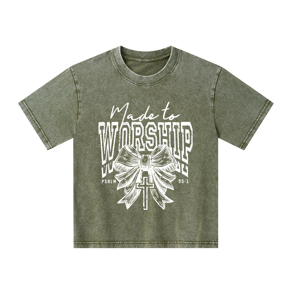 Made To Worship Christian Kid Washed T-Shirt