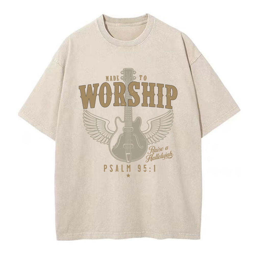 Made To Worship Guitar Christian Washed T-Shirt