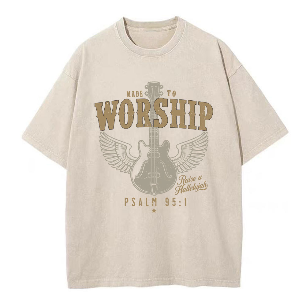 Made To Worship Guitar Christian Washed T-Shirt