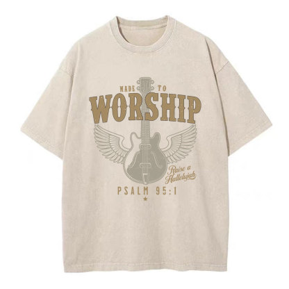 Made To Worship Guitar Christian Washed T-Shirt