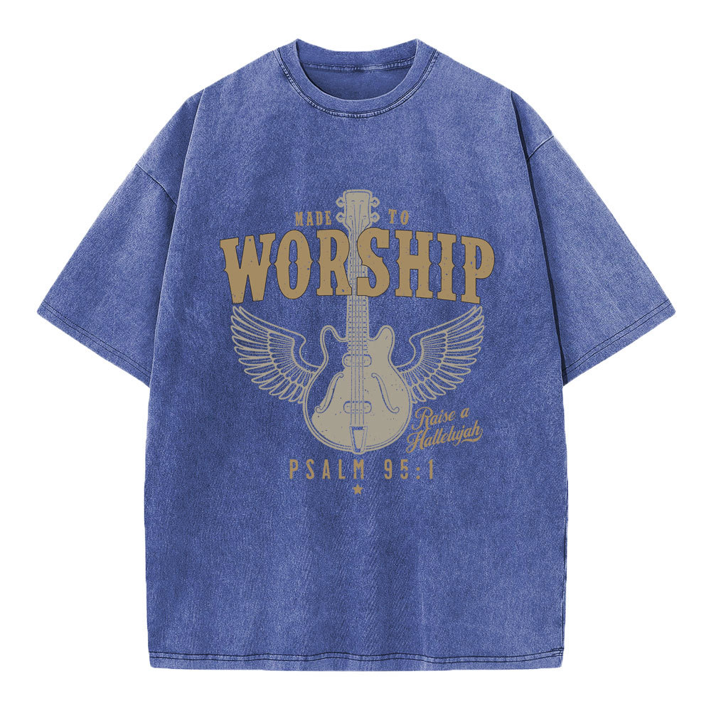 Made To Worship Guitar Christian Washed T-Shirt
