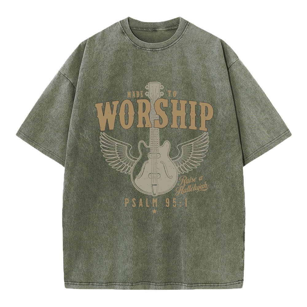 Made To Worship Guitar Christian Washed T-Shirt