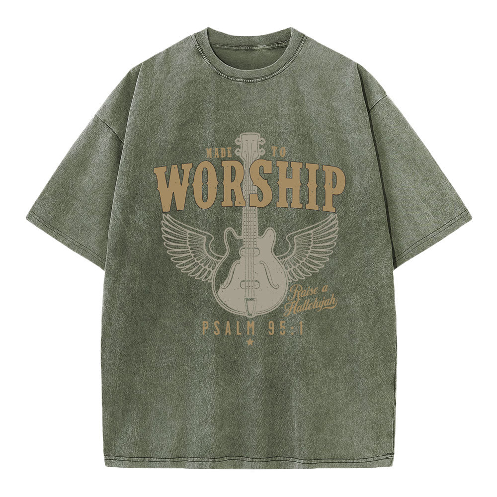Made To Worship Guitar Christian Washed T-Shirt