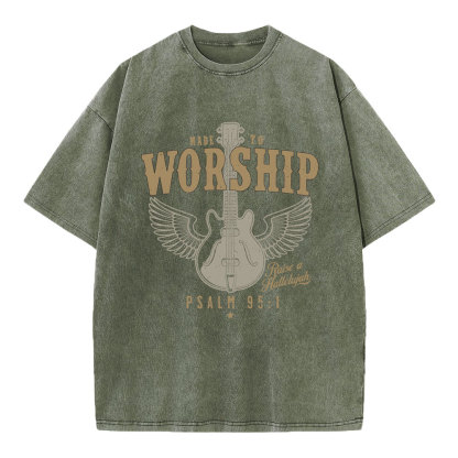 Made To Worship Guitar Christian Washed T-Shirt