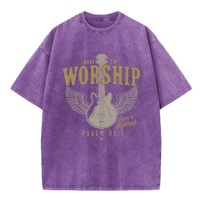 Made To Worship Guitar Christian Washed T-Shirt