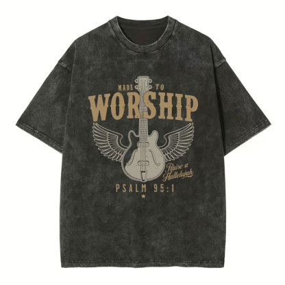 Made To Worship Guitar Christian Washed T-Shirt