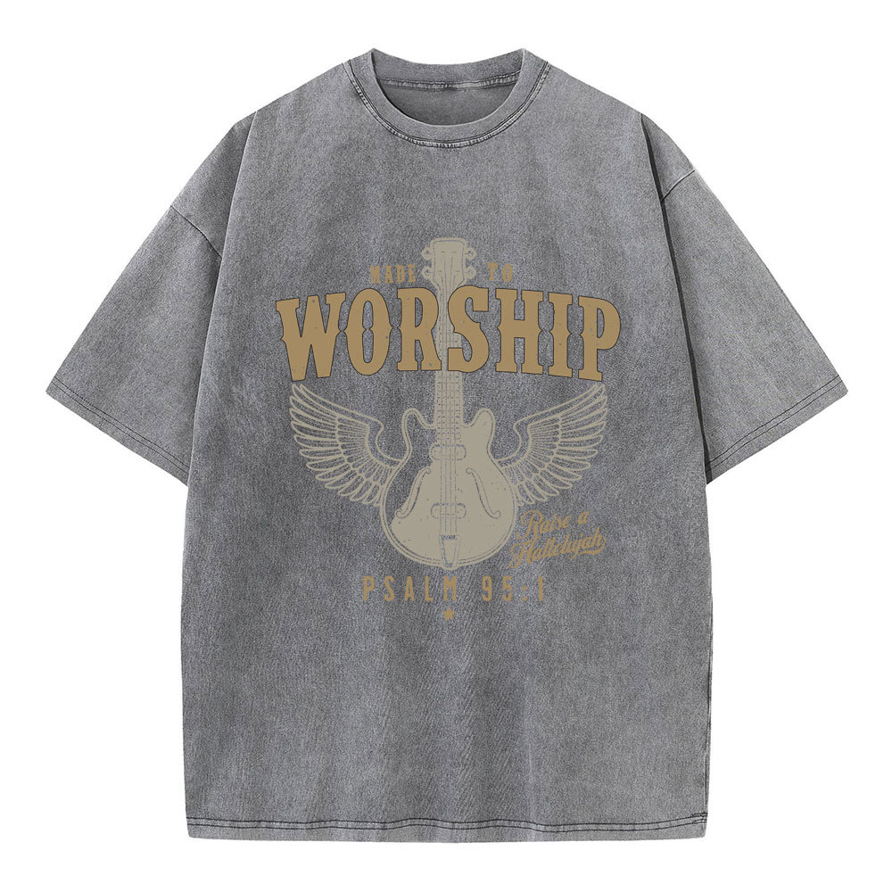 Made To Worship Guitar Christian Washed T-Shirt