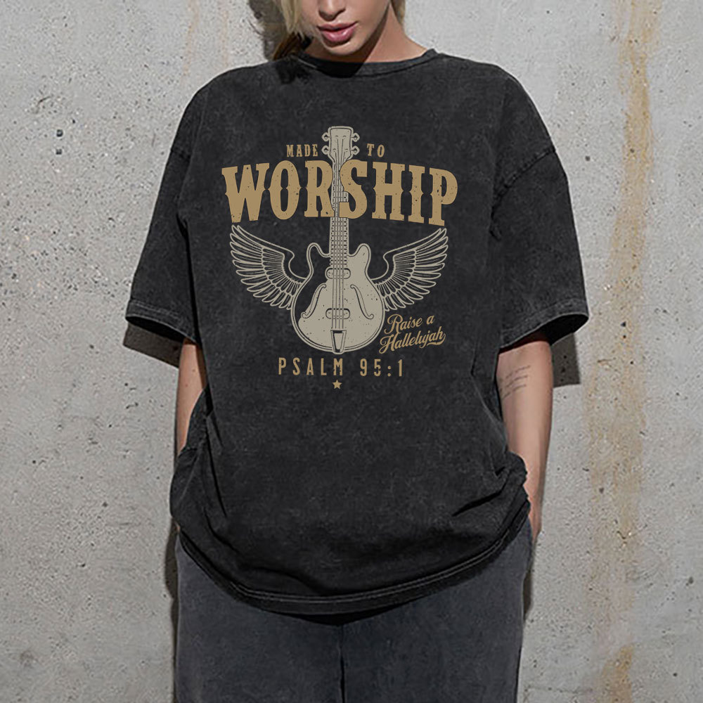 Made To Worship Guitar Christian Washed T-Shirt