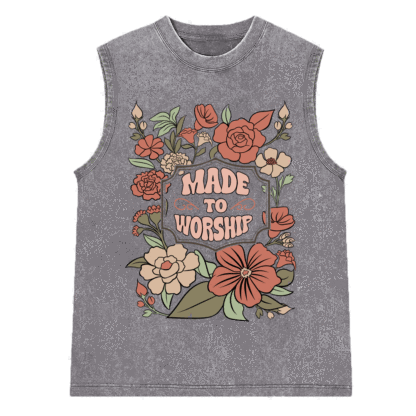 Made To Worship Retro Floral Christian Washed Sleeveless Tee