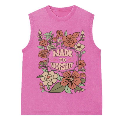 Made To Worship Retro Floral Christian Washed Sleeveless Tee