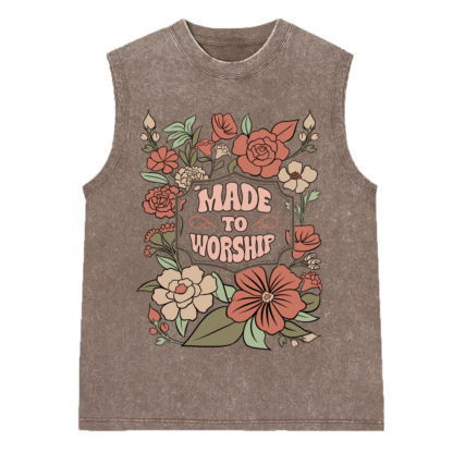 Made To Worship Retro Floral Christian Washed Sleeveless Tee