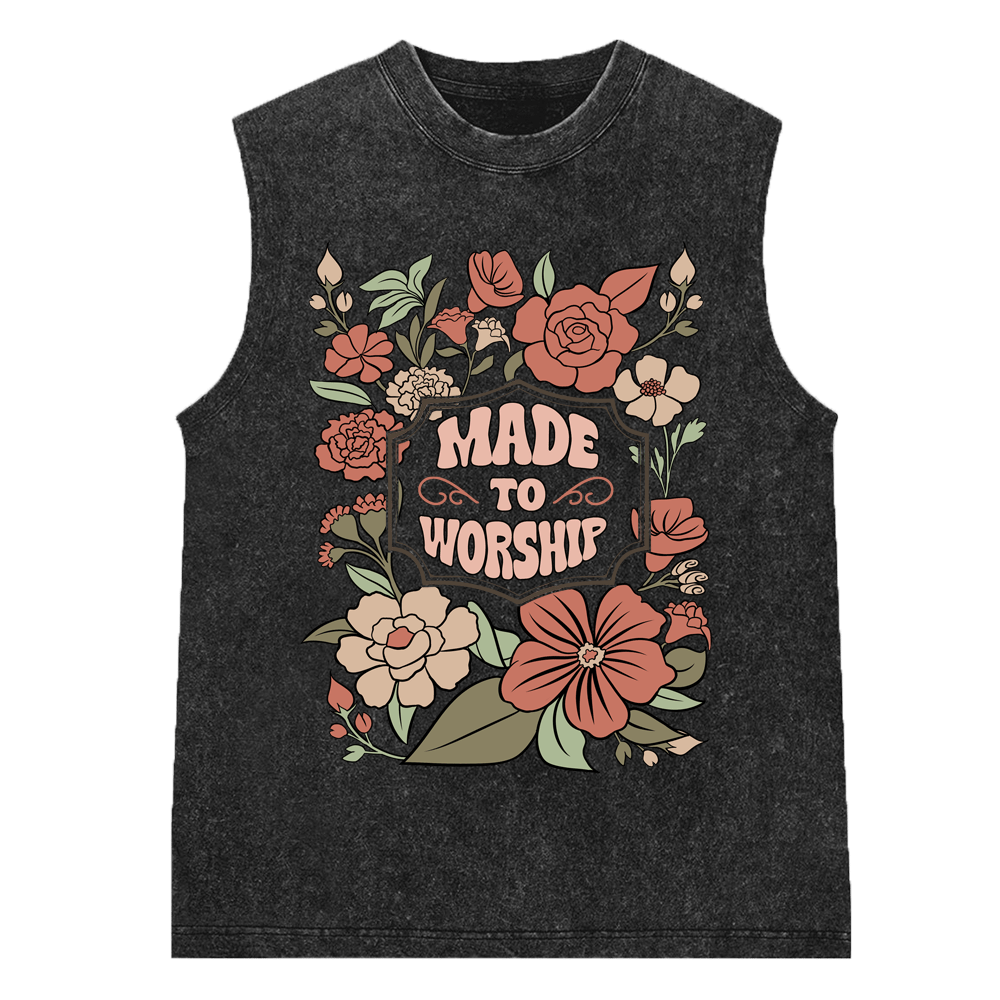 Made To Worship Retro Floral Christian Washed Sleeveless Tee