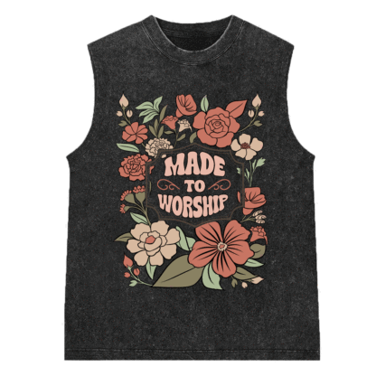 Made To Worship Retro Floral Christian Washed Sleeveless Tee