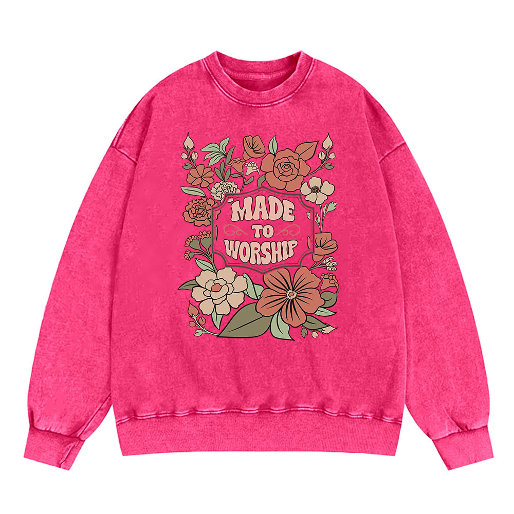 Made To Worship Retro Floral Christian Washed Sweatshirt