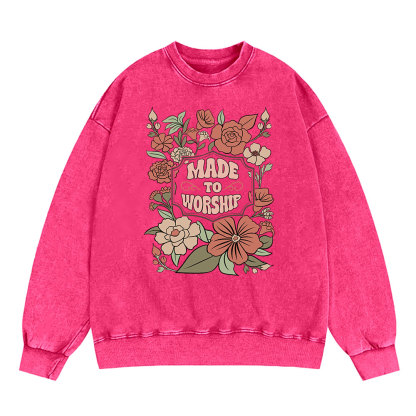 Made To Worship Retro Floral Christian Washed Sweatshirt