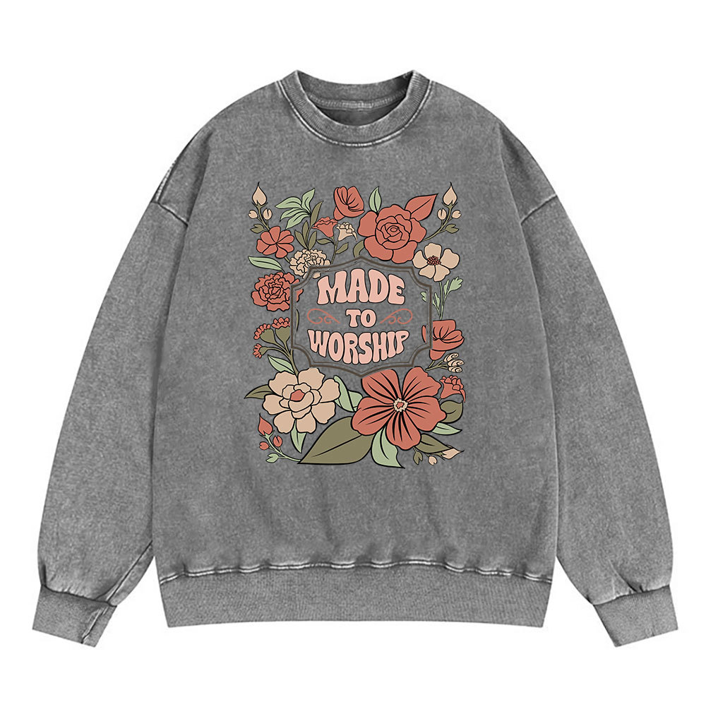Made To Worship Retro Floral Christian Washed Sweatshirt