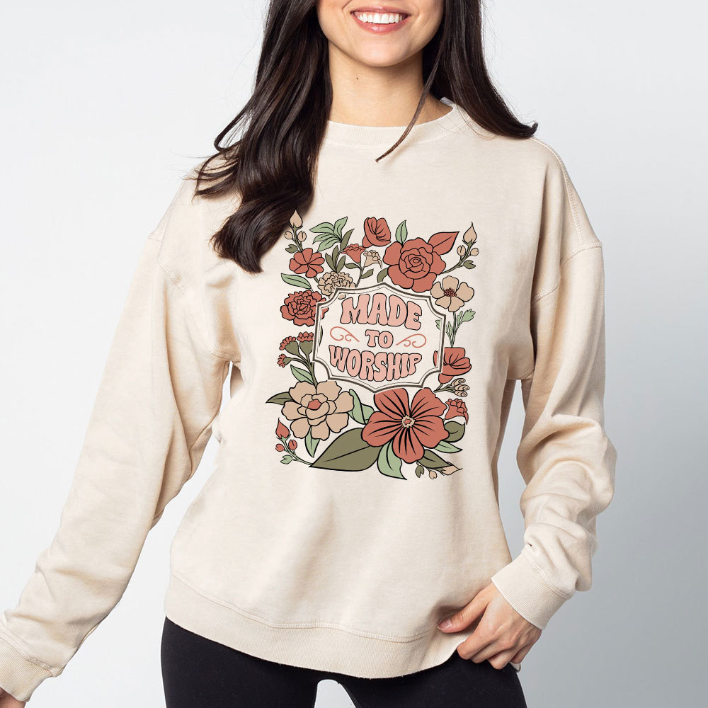 Made To Worship Retro Floral Christian Washed Sweatshirt