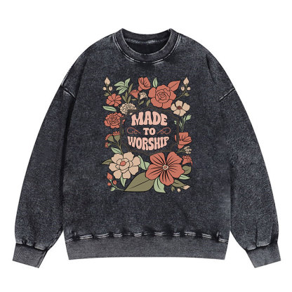 Made To Worship Retro Floral Christian Washed Sweatshirt