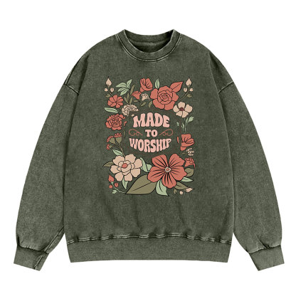 Made To Worship Retro Floral Christian Washed Sweatshirt