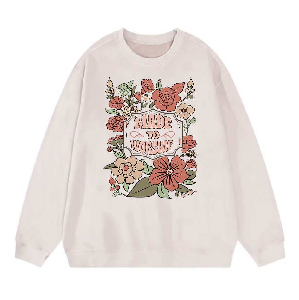 Made To Worship Retro Floral Christian Washed Sweatshirt