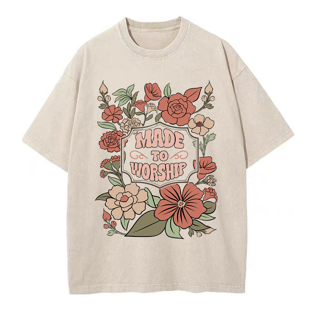 Made To Worship Retro Floral Christian Washed T-Shirt