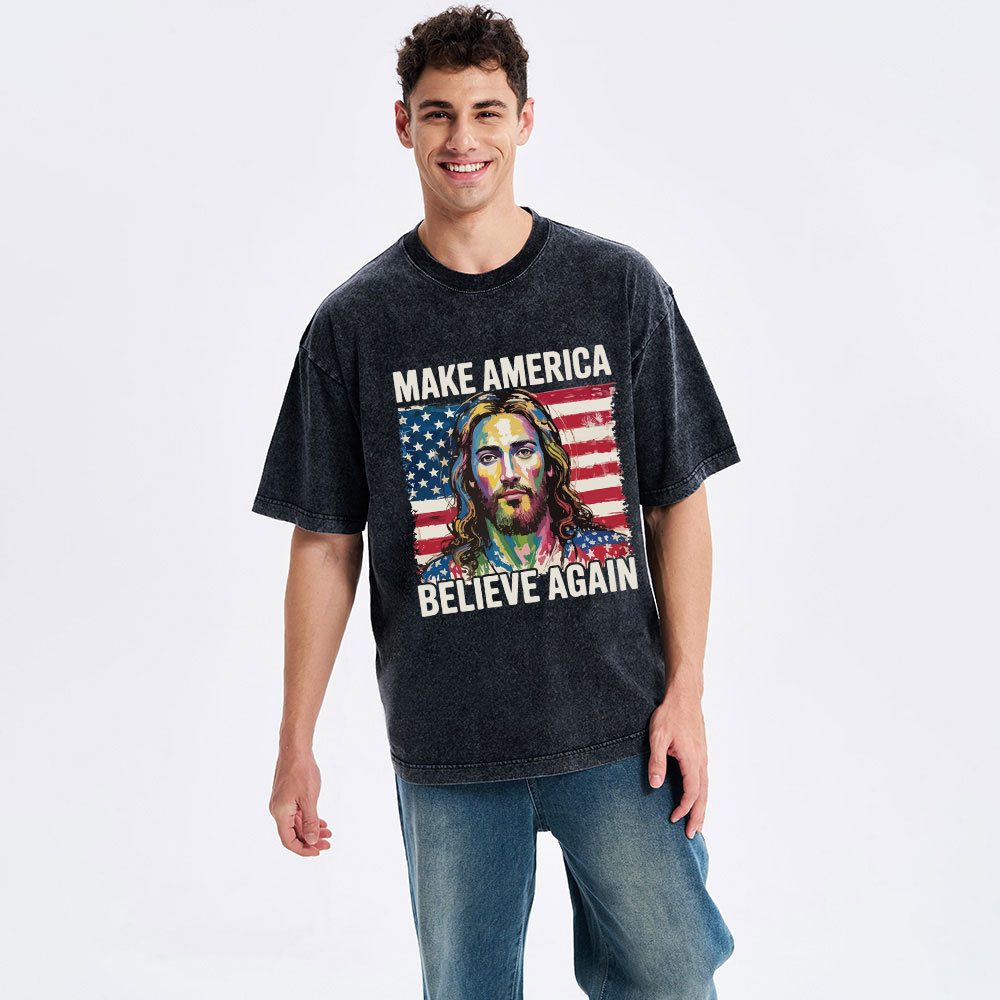 Make America Believe Again Christian Washed T-Shirt
