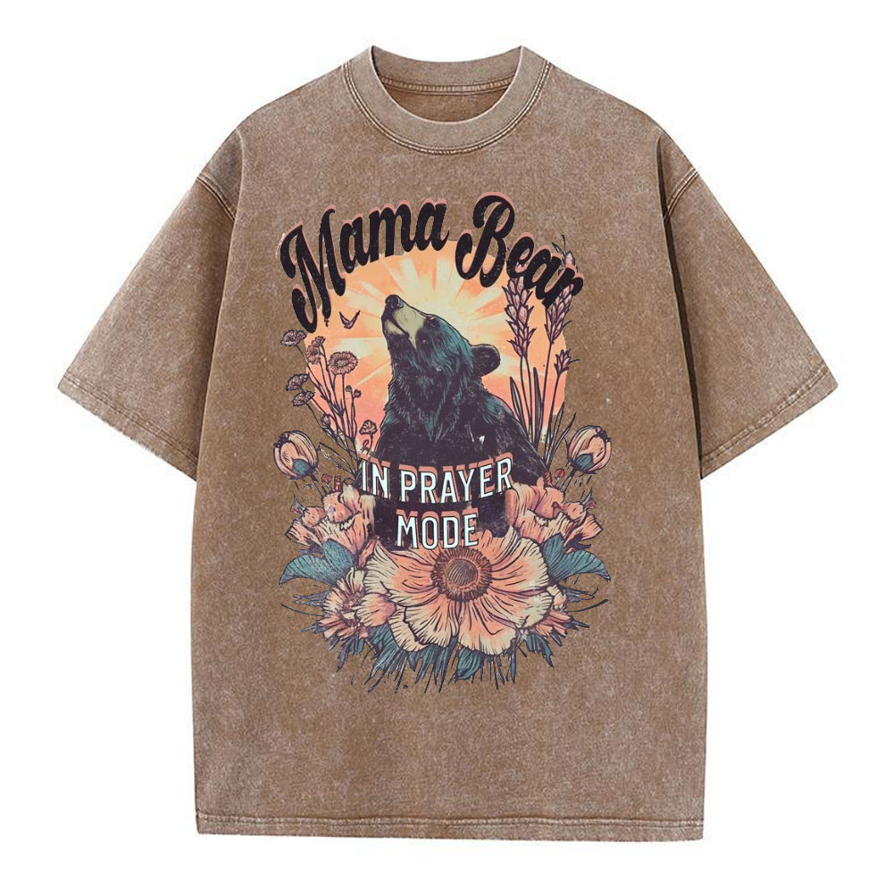 Mama Bear In Prayer Mode Christian Washed T-Shirt