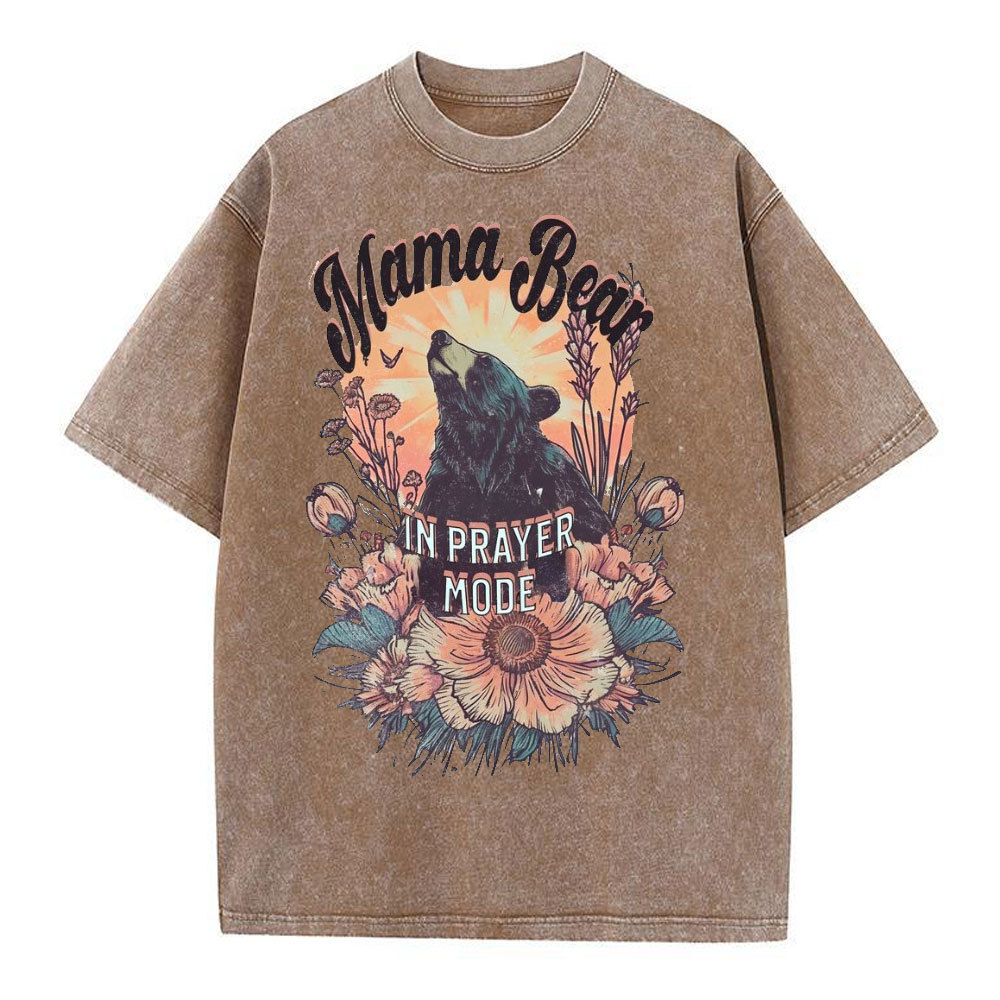 Mama Bear In Prayer Mode Christian Washed T-Shirt