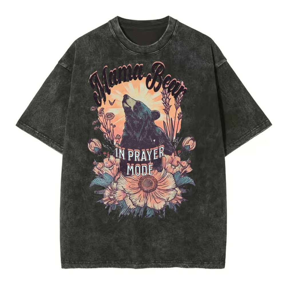 Mama Bear In Prayer Mode Christian Washed T-Shirt