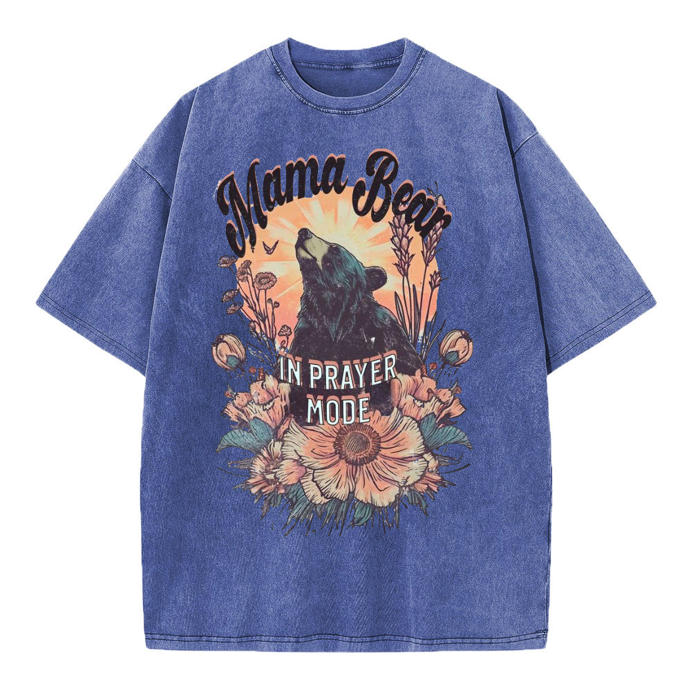 Mama Bear In Prayer Mode Christian Washed T-Shirt