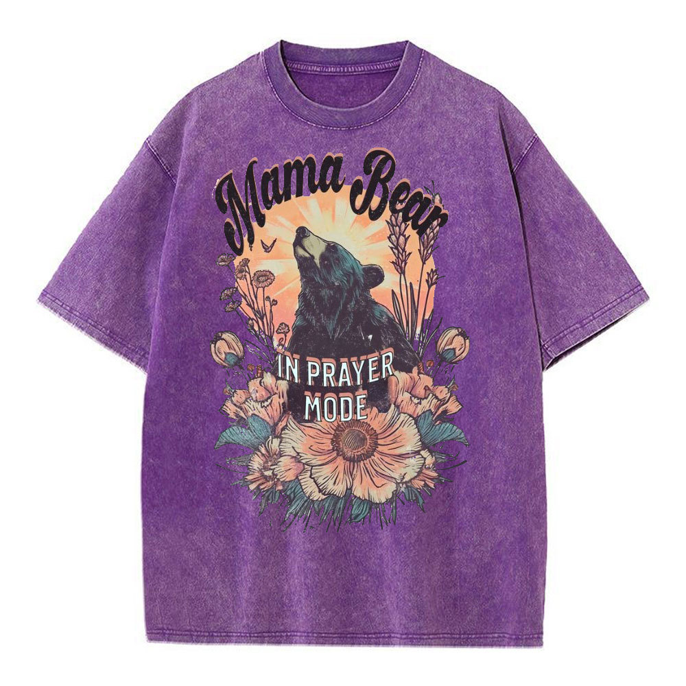 Mama Bear In Prayer Mode Christian Washed T-Shirt