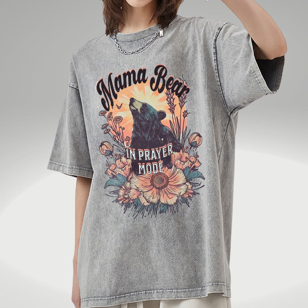 Mama Bear In Prayer Mode Christian Washed T-Shirt