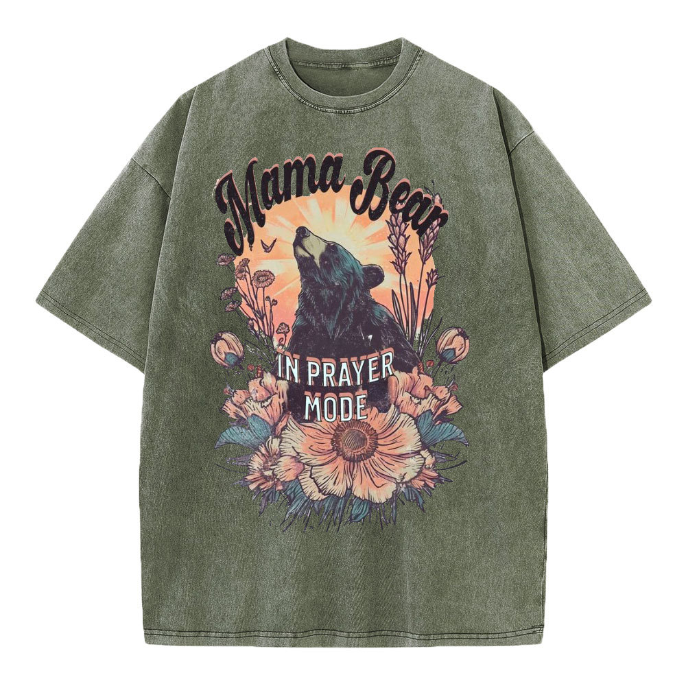 Mama Bear In Prayer Mode Christian Washed T-Shirt
